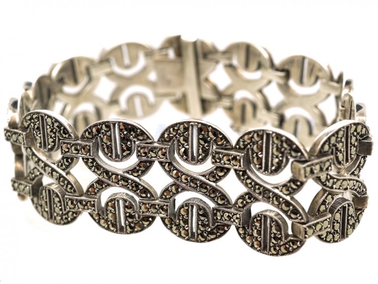 Art Deco Silver & Marcasite Figure of Eight Design Bracelet