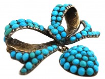 Victorian Gold & Silver & Turquoise Bow & Heart Brooch