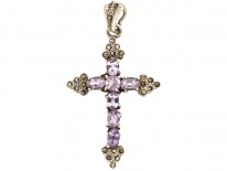 Silver, Amethyst & Marcasite Cross Pendant