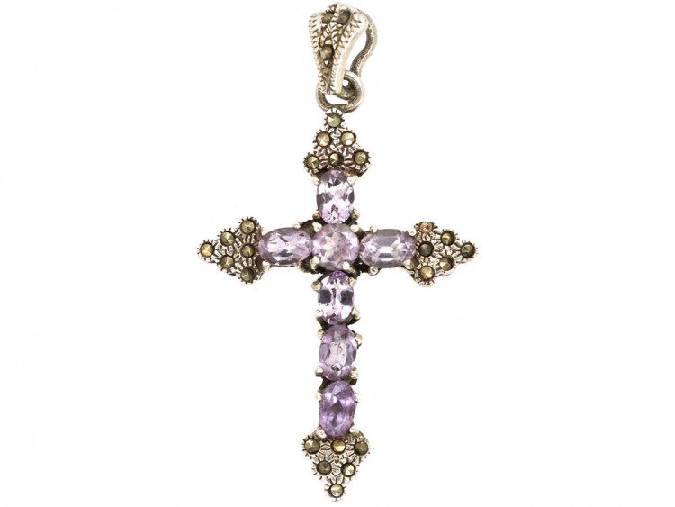Silver, Amethyst & Marcasite Cross Pendant