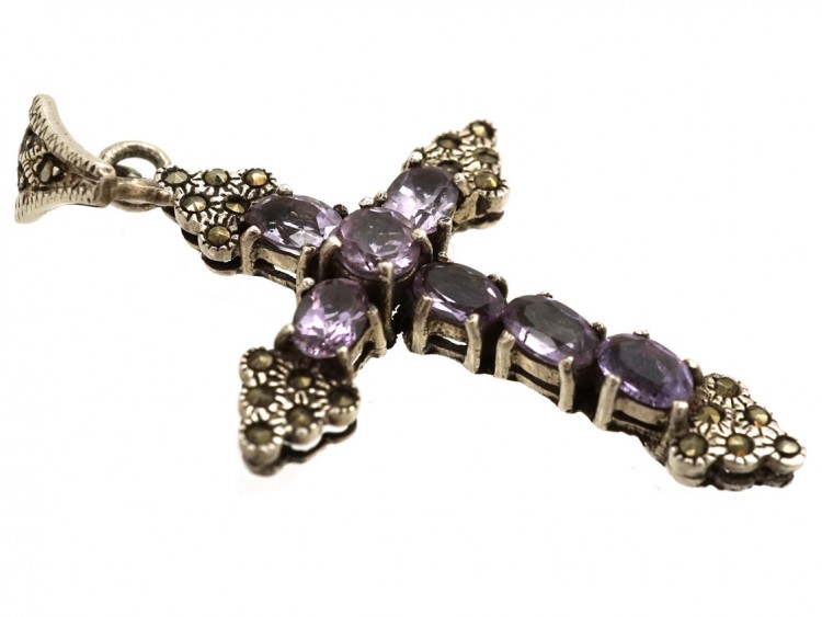 Silver, Amethyst & Marcasite Cross Pendant
