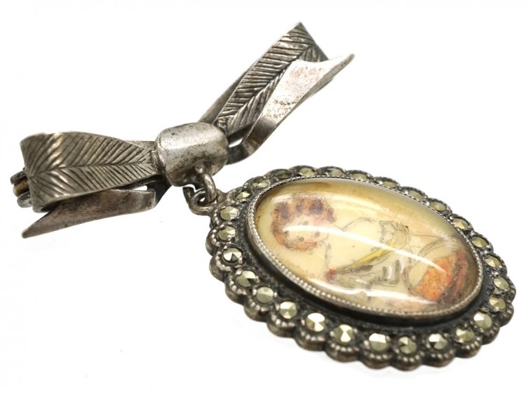 Silver & Marcasite Miniature Brooch With Bow Top