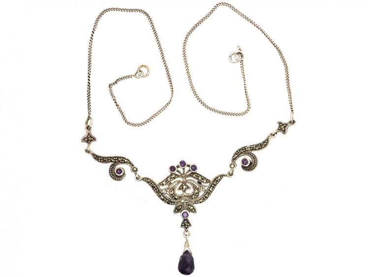 Silver, Marcasite & Amethyst Necklace