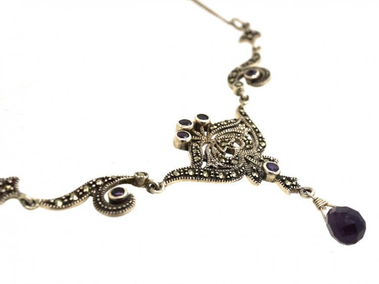 Silver, Marcasite & Amethyst Necklace