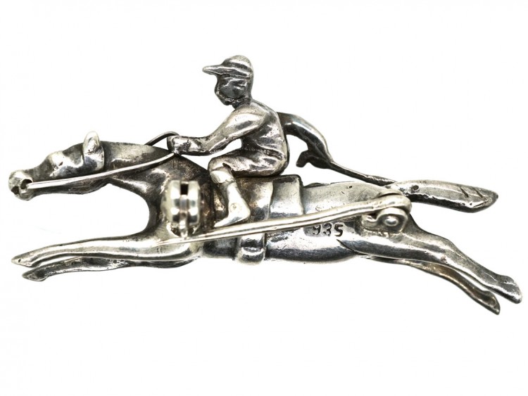 Silver, Enamel & Paste Racehorse & Jockey Brooch