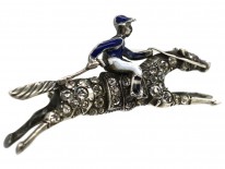 Silver, Enamel & Paste Racehorse & Jockey Brooch