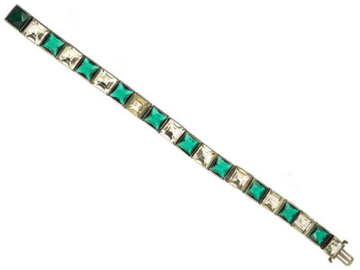 Art Deco Silver & Green & White Paste Bracelet