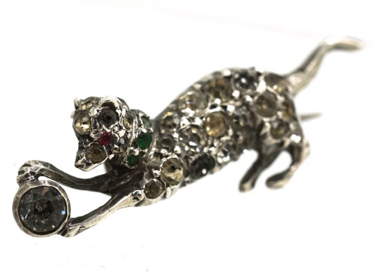 Edwardian Silver & Paste Terrier & Ball Brooch