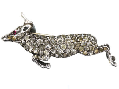 Edwardian Silver & Paste Leaping Hind Brooch