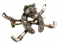Silver & Paste Fox Head, Whips & Horseshoe Brooch