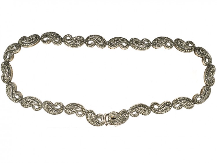 1950s Silver & Marcasite Paisley Design Collar