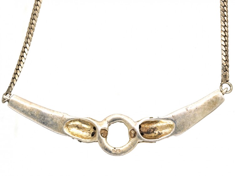 Silver, Mother of Pearl & Marcasite Cheetah Head's Necklace