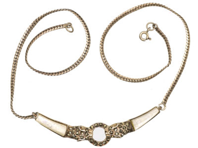 Silver, Mother of Pearl & Marcasite Cheetah Head's Necklace
