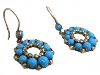 Silver, Marcasite & Blue Glass Drop Cluster Earrings