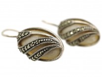 Silver, Marcasite & Mother of Pearl Oval Earrings