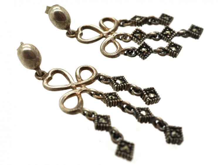 Silver & Marcasite Triple Drop Earrings