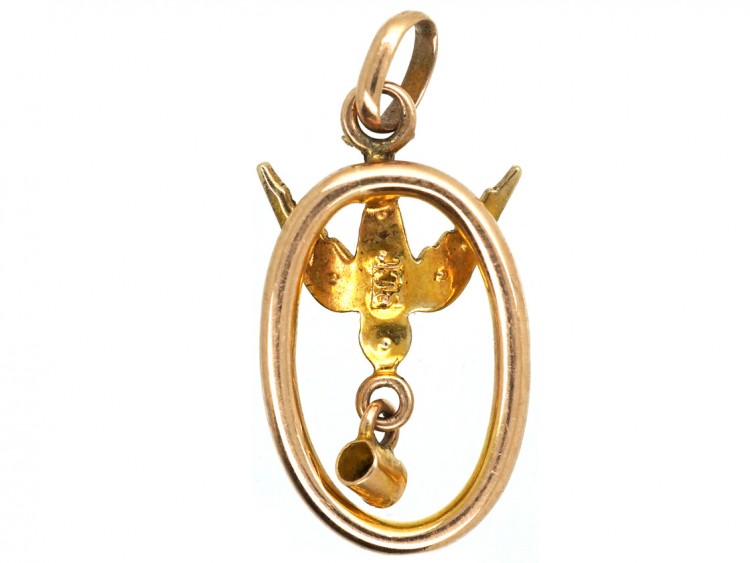 Edwardian 9ct Gold, Split Pearl & Peridot Tiny Pendant of a Swallow