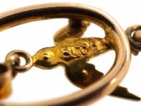 Edwardian 9ct Gold, Split Pearl & Peridot Tiny Pendant of a Swallow