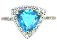 18ct White Gold Triangular Zircon & Diamond Ring