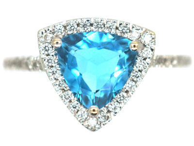 18ct White Gold Triangular Zircon & Diamond Ring