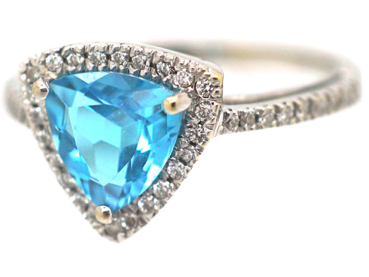 18ct White Gold Triangular Zircon & Diamond Ring