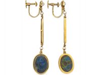 Art Deco 15ct Gold Egyptian Revival Labradorite Scarab Earrings