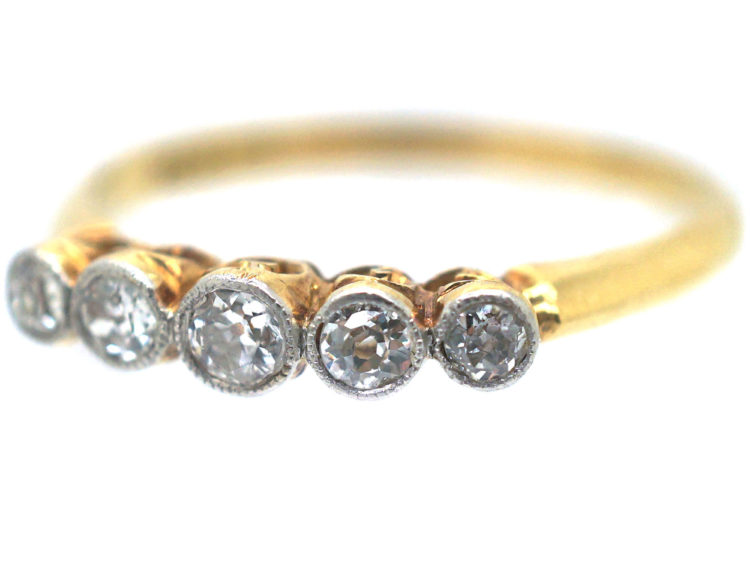 Edwardian 18ct Gold, Platinum & Five Stone Diamond Ring