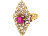 Edwardian 18ct Gold, Ruby & Diamond Marquise Ring