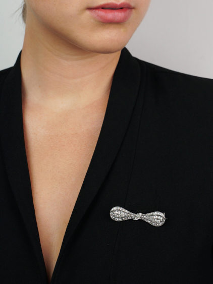 Edwardian Platinum & Diamond Bow Brooch