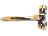 Art Nouveau 18ct Gold, Platinum & Two Stone Diamond Crossover Ring