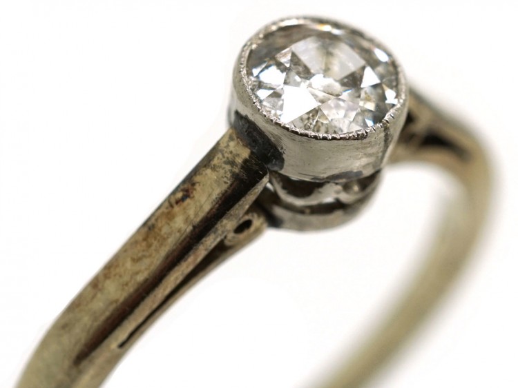 Art Deco 18ct White Gold & Platinum Solitaire Diamond Ring