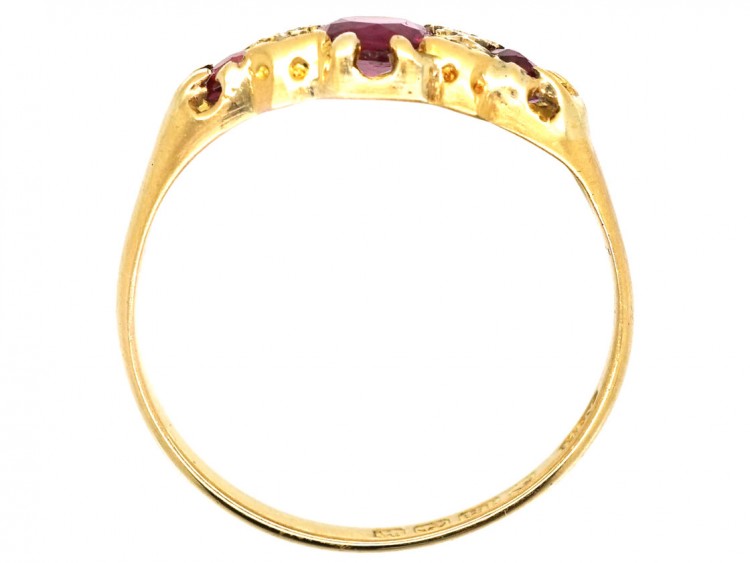 Edwardian 18ct Gold, Three Stone Ruby & Diamond Ring