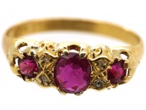 Edwardian 18ct Gold, Three Stone Ruby & Diamond Ring