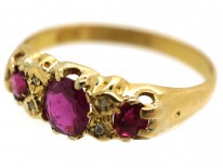 Edwardian 18ct Gold, Three Stone Ruby & Diamond Ring