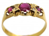 Edwardian 18ct Gold, Three Stone Ruby & Diamond Ring