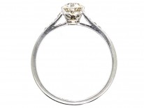 Art Deco Platinum & Solitaire Diamond Ring With Diamond Set Shoulders