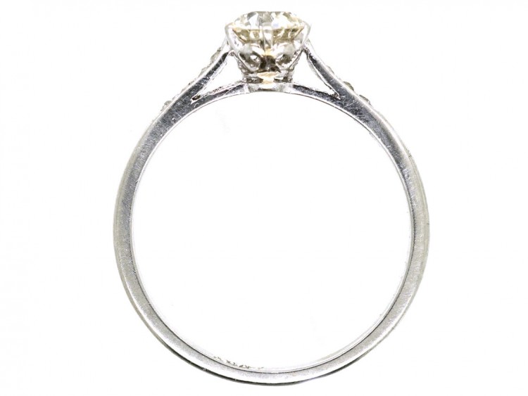 Art Deco Platinum & Solitaire Diamond Ring With Diamond Set Shoulders