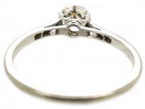 Art Deco Platinum & Solitaire Diamond Ring With Diamond Set Shoulders