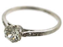 Art Deco Platinum & Solitaire Diamond Ring With Diamond Set Shoulders