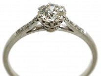 Art Deco Platinum & Solitaire Diamond Ring With Diamond Set Shoulders