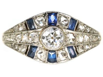French Art Deco Sapphire & Diamond Ring