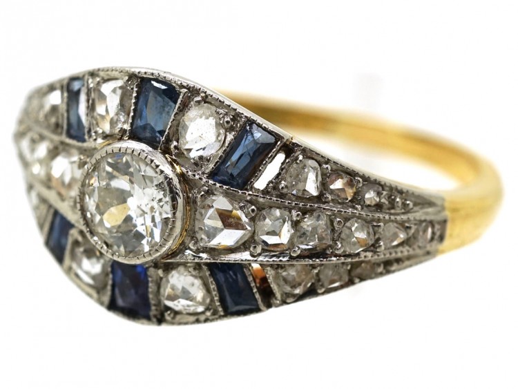 French Art Deco Sapphire & Diamond Ring