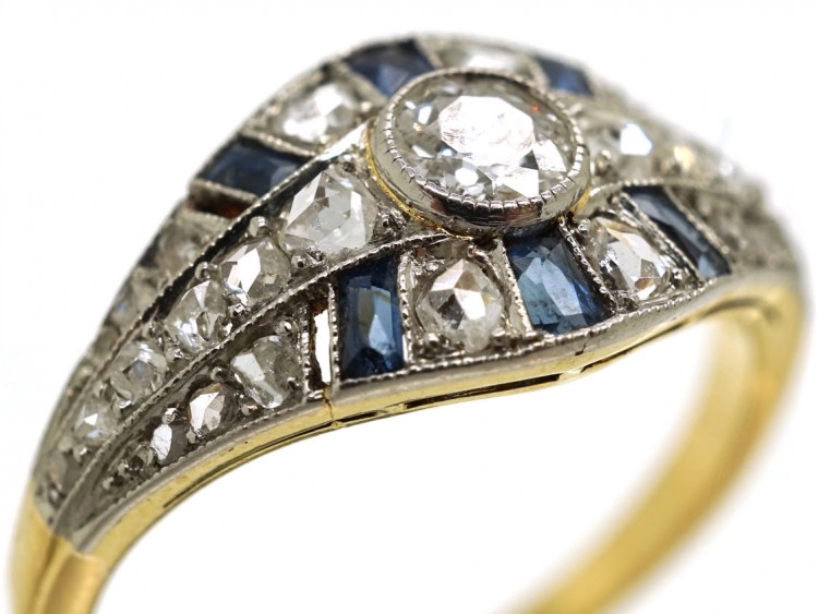 French Art Deco Sapphire & Diamond Ring