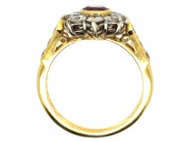 18ct Gold Ruby & Diamond Cluster Ring With Diamond Shoulders