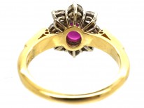 18ct Gold Ruby & Diamond Cluster Ring With Diamond Shoulders