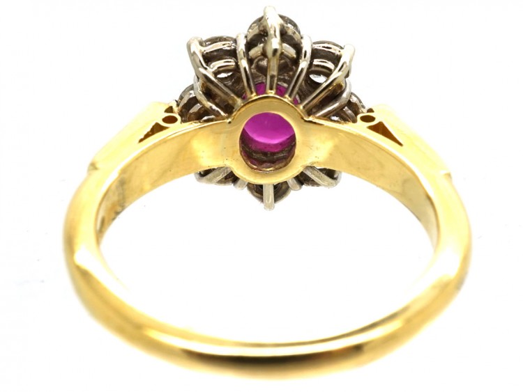 18ct Gold Ruby & Diamond Cluster Ring With Diamond Shoulders