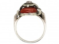 Art Deco Silver, Carnelian & Marcasite Ring