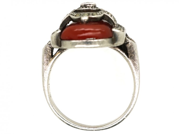 Art Deco Silver, Carnelian & Marcasite Ring