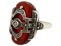 Art Deco Silver, Carnelian & Marcasite Ring