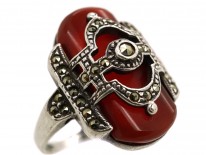 Art Deco Silver, Carnelian & Marcasite Ring